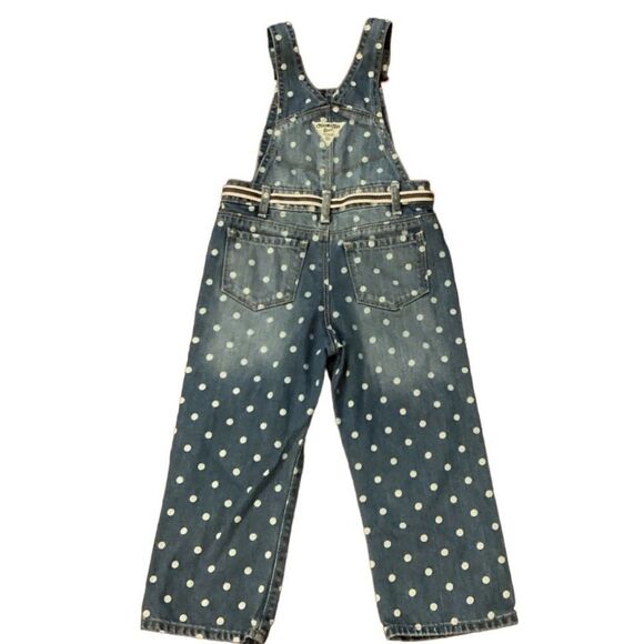 Oshkosh Polka Dot Overalls 3T Blue Denim Bibbed White Circles Tie Belt Vestbak - Picture 6 of 15